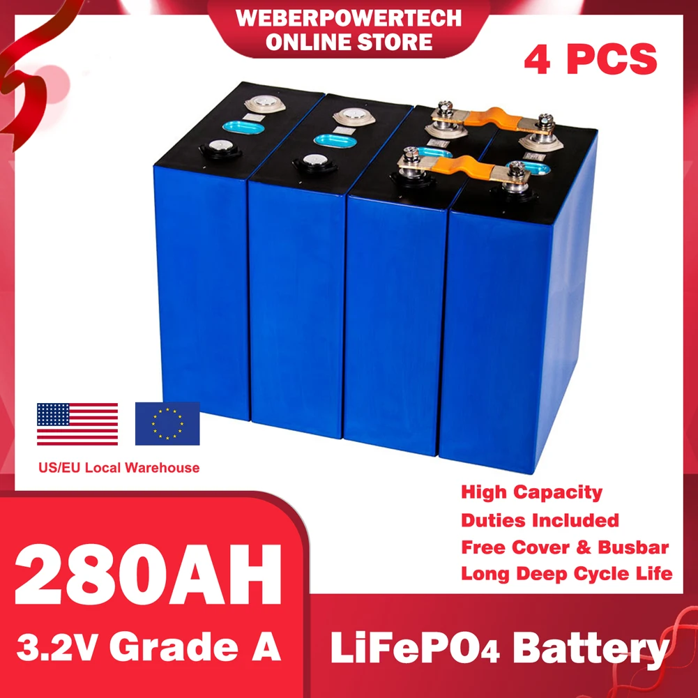 

3.2V 12V LiFePO4 280Ah 310ah Battery Pack Grade A Bateria Cycle Prismatic For Solar DIY Lithium Ion Rechargeable Batteri Cells