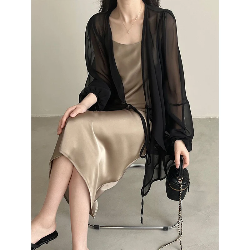 Женская шифоновая блузка с V-образным вырезом и длинным рукавом