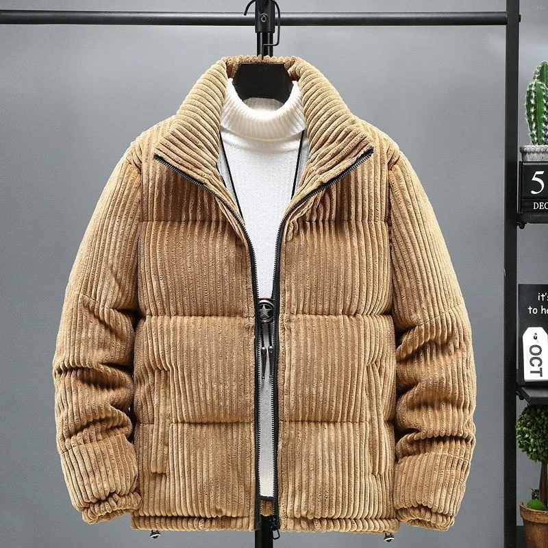Corduroy Cotton Coat Men's Winter Trend Brand Standing Collar Coat with Loose and Thick Cotton Padded Jacket Men Clothing