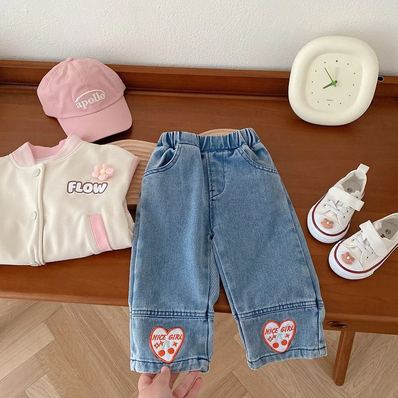 

Lovely Children Girls Jeans 0-6Years Toddler Kids Elastic Waist Heart Denim Pant Trousers Casual Outwear Bottom Autumn Clothes