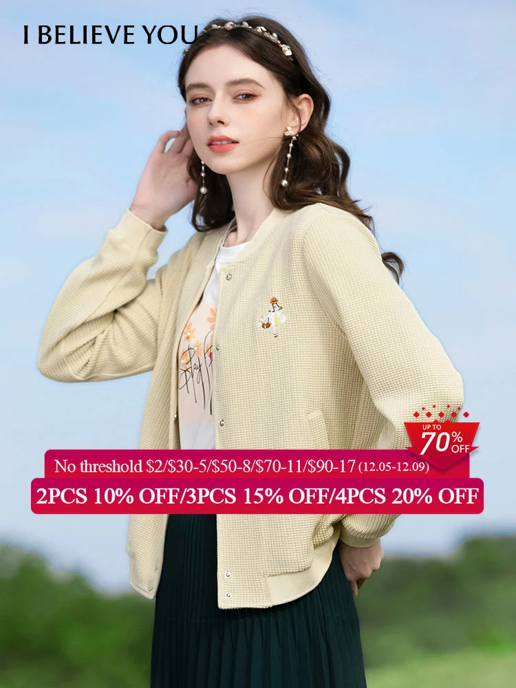

I BELIEVE YOU Single-breasted Women's Spring Jacket Embroidery Short Cardigan Temperament Knitted Womens tops 2221184474