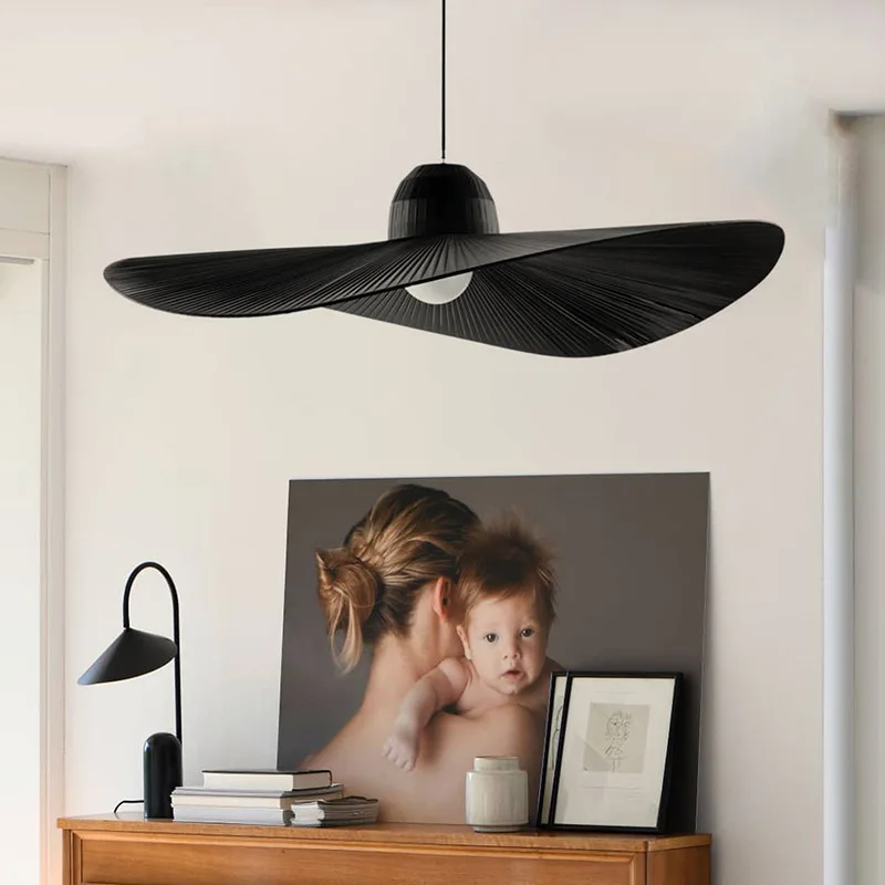 

Scandinavian Creative Straw Hat Fabric Led Chandelier Modern Minimalist Living Room Bedroom Art Decorative Chandeliers Lamps