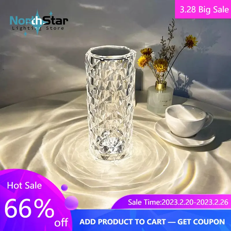 

Spanish Acrylic Diamond Led Crystal Table Lamp Touch Discolor Rechargeable Desktop Projector Rose Night Light Decoration Gift