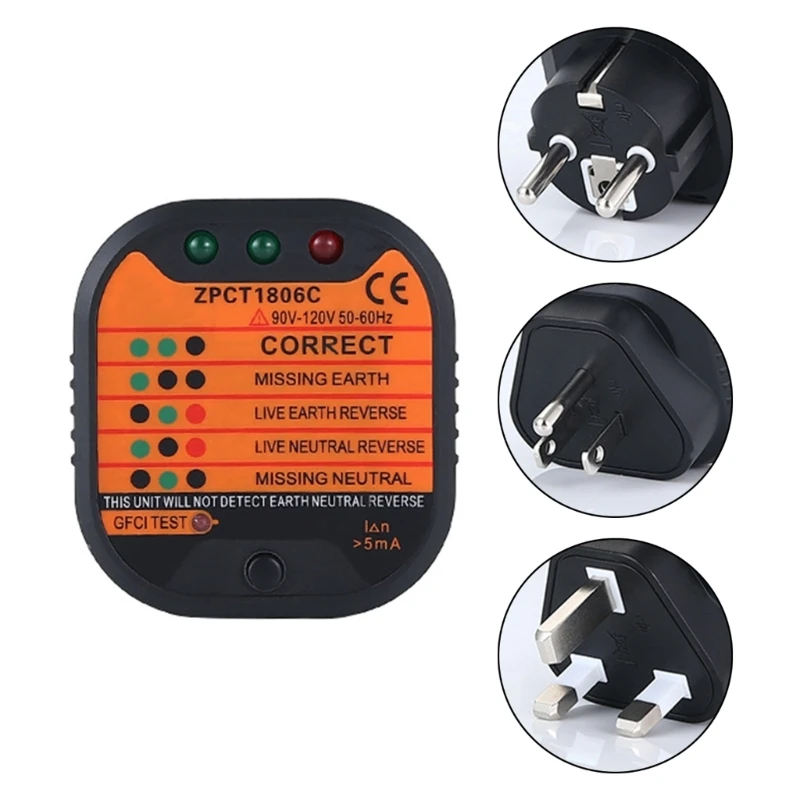 

48V-250V Outlet GFCI Tester CAT II 300V for Home Professional Use Mini Portable