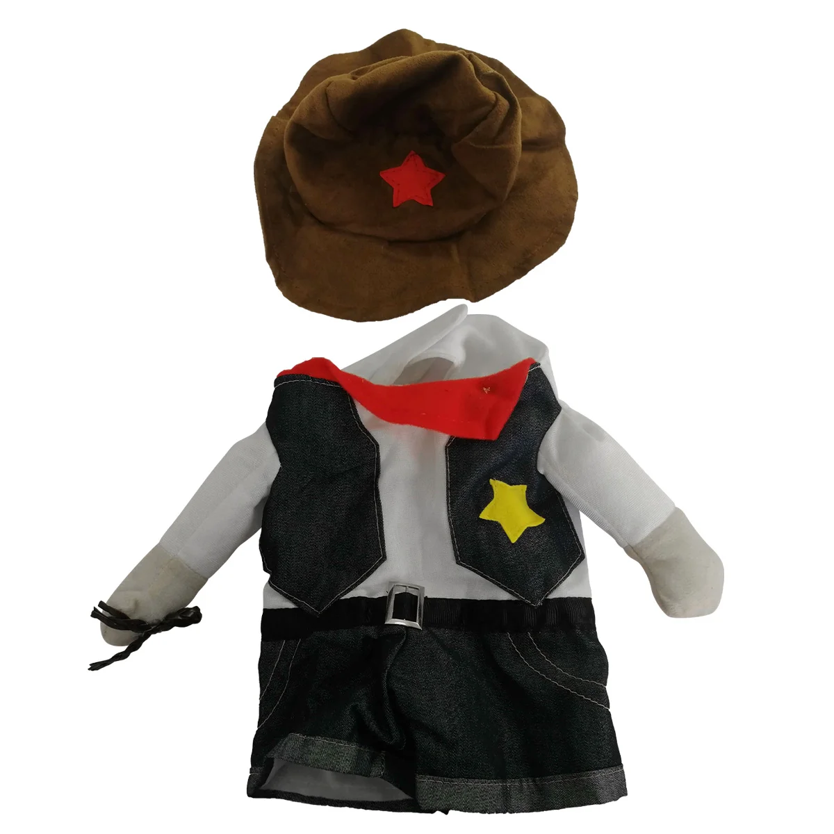 

Pet Clothes Cowboy Cosplay Costume Cat Dog Blue Jeans Hat Outfit Funny Party Apparel - Size M