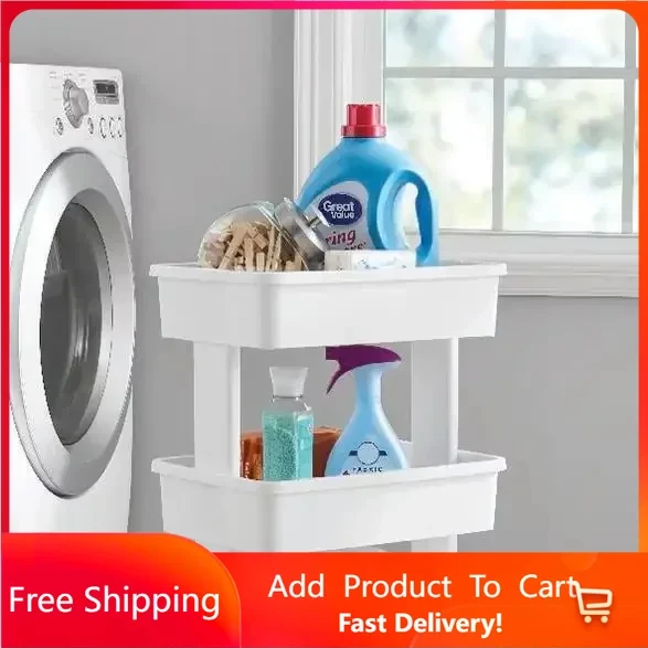 

3-Tier Plastic Multi-Purpose Rolling Laundry Cart, Arctic White, Case Pack 1 shelves Free Shipping