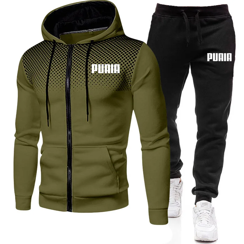 2023 New Winter Men's Clothing Men Sets Printing Hoodie Set Fleece Zipper Sweatshirt Casual Sport Sweatpants Mens Tracksuits