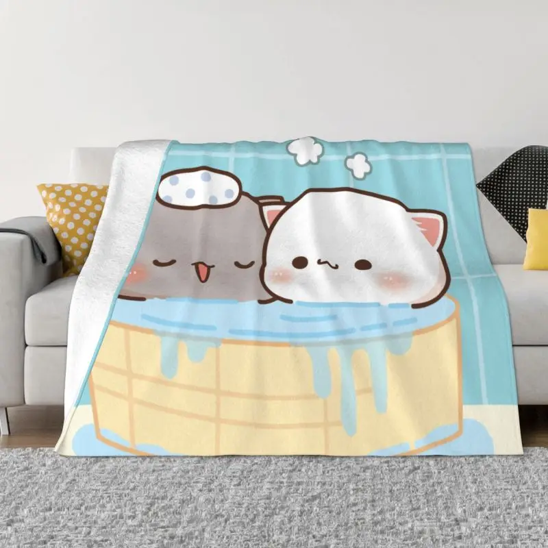 

Peach And Goma Mochi Bathing Blanket 3D Print Soft Flannel Fleece Warm Cute Cat Throw Blankets for Office Bed Couch Quilt