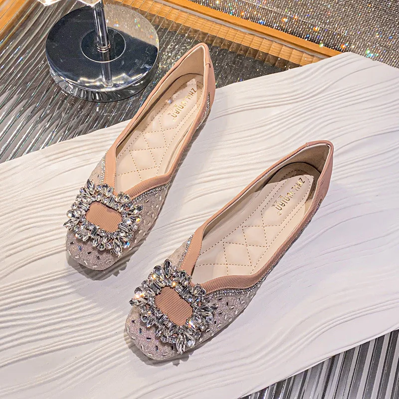 Flats Shoes Women Square Toe Slip on Plaid Tweed Shoes Soft Ballet Flats Ladies Shoes Large Women's Loafers Zapatos De Mujer