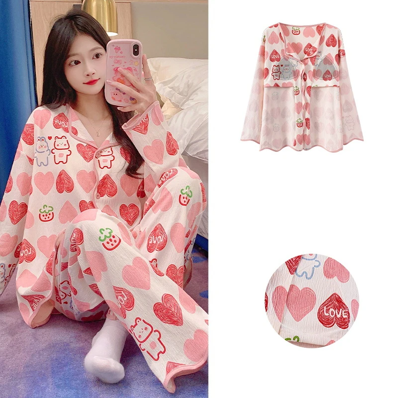 2 шт./комплект женские хлопковые пижамы с длинным рукавом