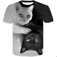 2022 summer fashion polyester cute cat 3d printing ladies ladies girls t shirt animal elements round neck short sleeve casual br
