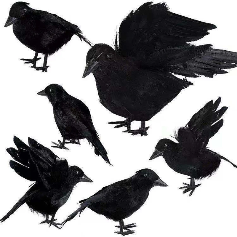 

3/4/6 Pieces Simulation Black Crow Animal Model Halloween Horror Decoration Party Supplies Autumn Event Festive Home Decoration