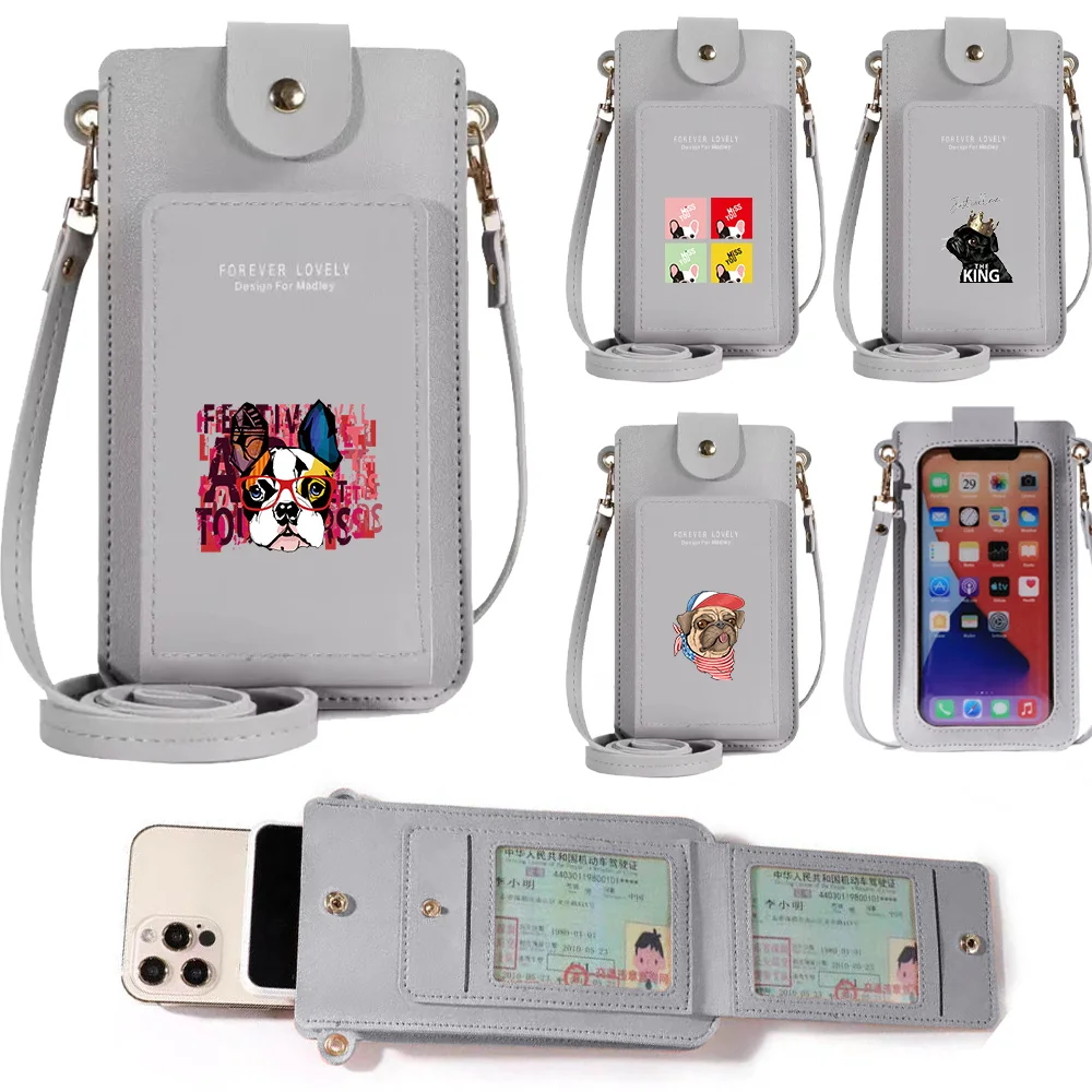 

Women Leather Mini Crossbody Bags Phone Purse Card Holders Wallet Handbag Fashion Dog Series Print Shoulder Messenger Mini Bag