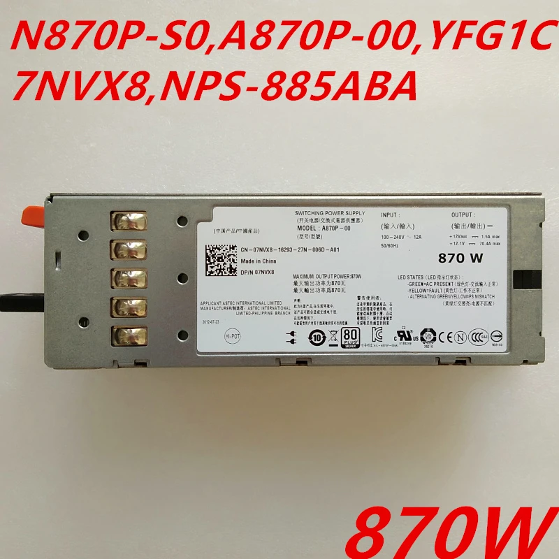 

New Original PSU For Dell PowerEdge T610 R710 870W Switching Power Supply N870P-S0 A870P-00 YFG1C 7NVX8 NPS-885AB A