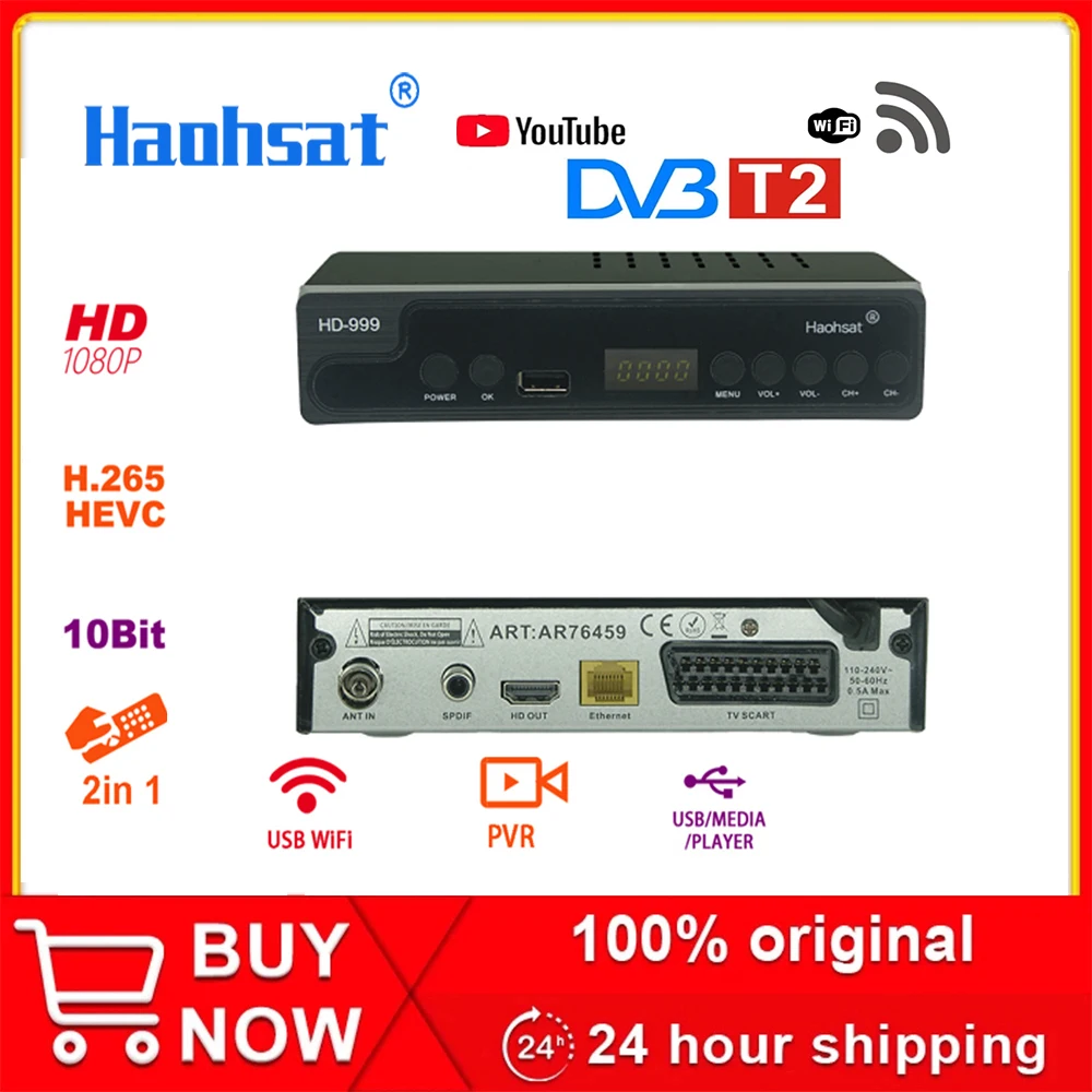 

Haohsat DVB T2HD-999 цифровая ТВ-приставка, Италия, Россия, Польша, 4K DVB T2 USB WIFI 1080p TV Stick Hevc 10Bit H.265 TV Box