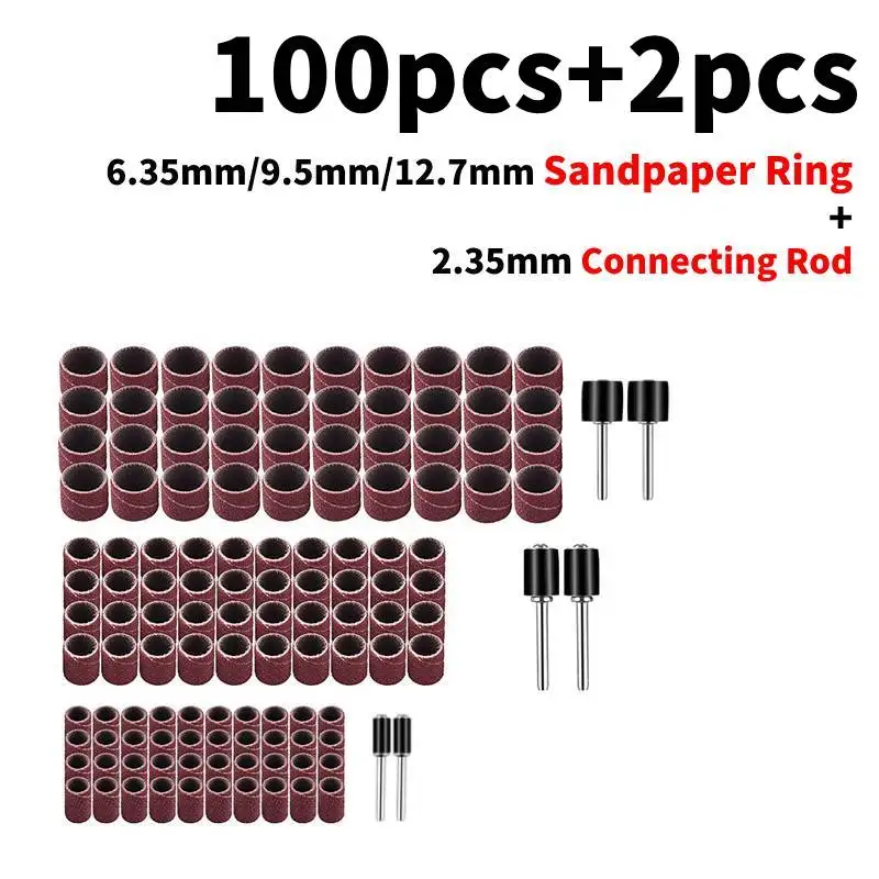 

102pcs Sanding Drum Kit Grit Sander Drum Mandrel Rotary Nail Drill Bits Electrical Tools (100pcs)6.35/9.5/12.7mm+(2Pcs)2.35mm