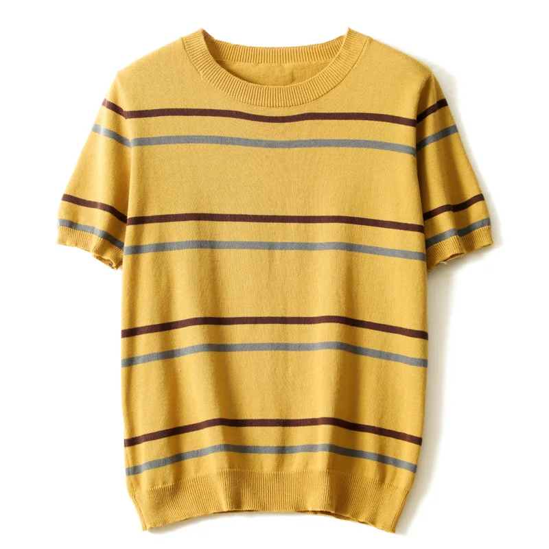 

KOIJINSKY Spring and autumn women's new pure cotton short sleeve o-neck color matching sweater