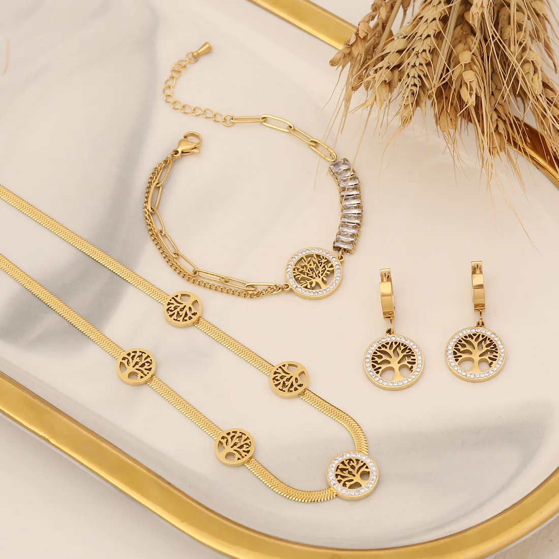 

2023 New Fashion Jewelry Personalized Life Tree Jewelry Set Fashion Zircon Necklace Stainless Steel Necklace for Women