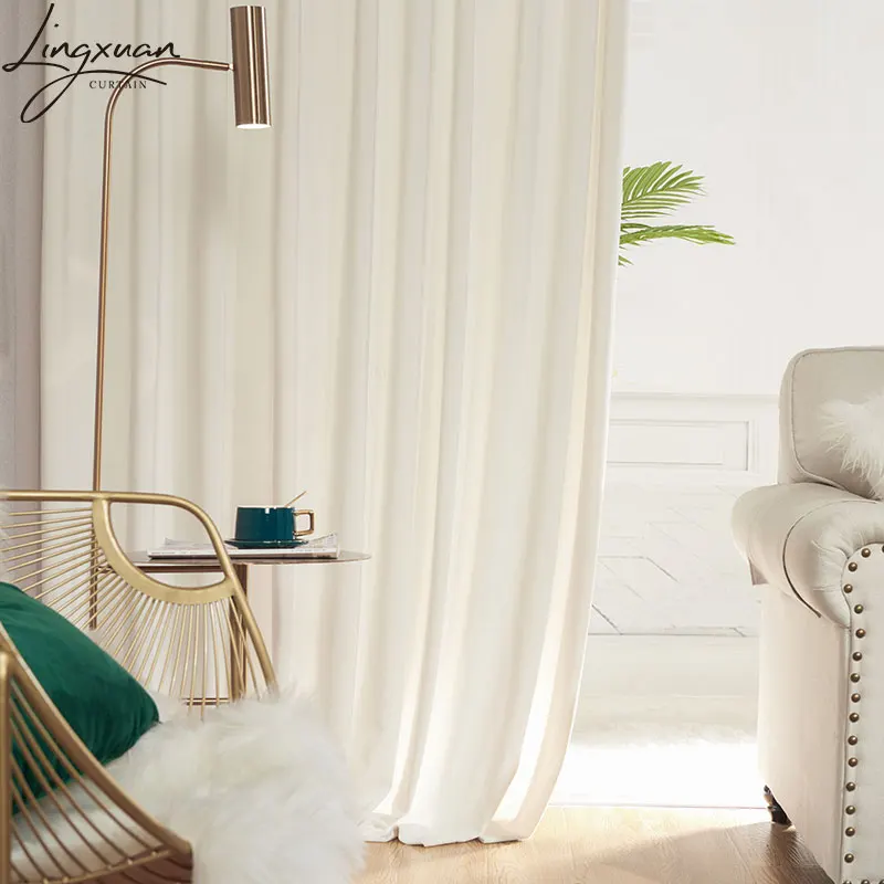 

European Cream Velvet Blackout Curtains for Living Room Soft Thick Curtain Window For Bedroom Solid Cloth Fabric Drapes Blinds
