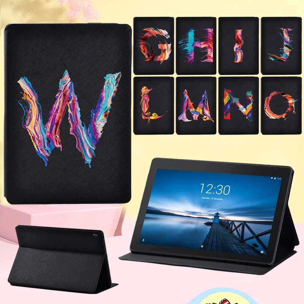 

Tablet Stand Cover Case for Lenovo Smart Tab M10 FHD/Tab (M10/E10) 10.1 Inch Painting 26 Letters Pattern Leather Shell + Stylus