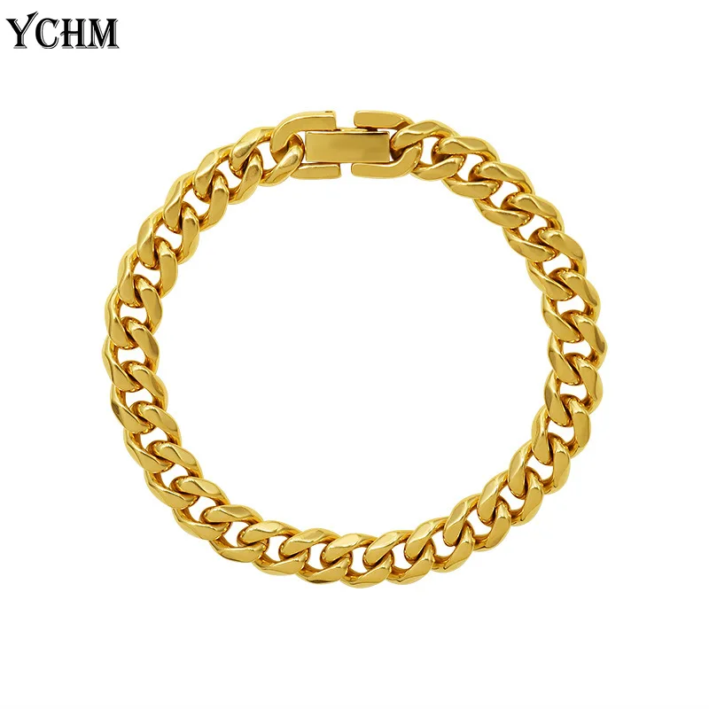 

Stainless Steel Cuban Bracelet for Women 18cm Hip Hop NK Chain Chunky Bracelets 18 K Gold Plated Jewelry YCHM