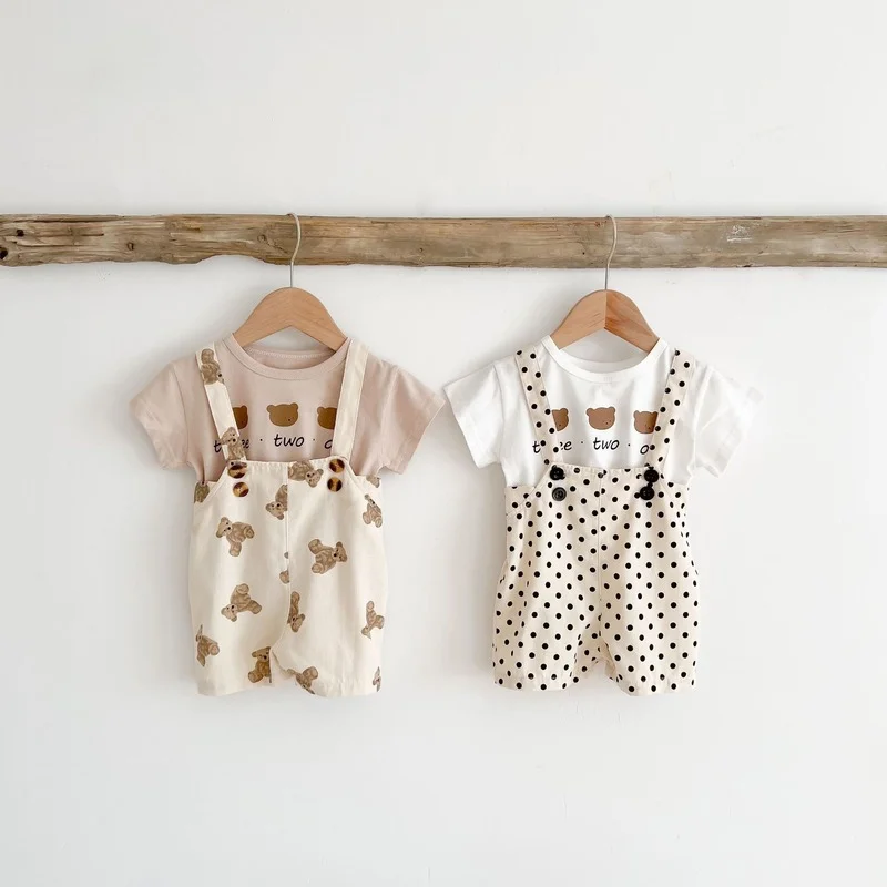 

One-Pieces Baby Boys Girls Romper Clothes Summer Kids Baby Jumper Bear Polka Dots Toddler Newborn Infant Sleeveless Overalls