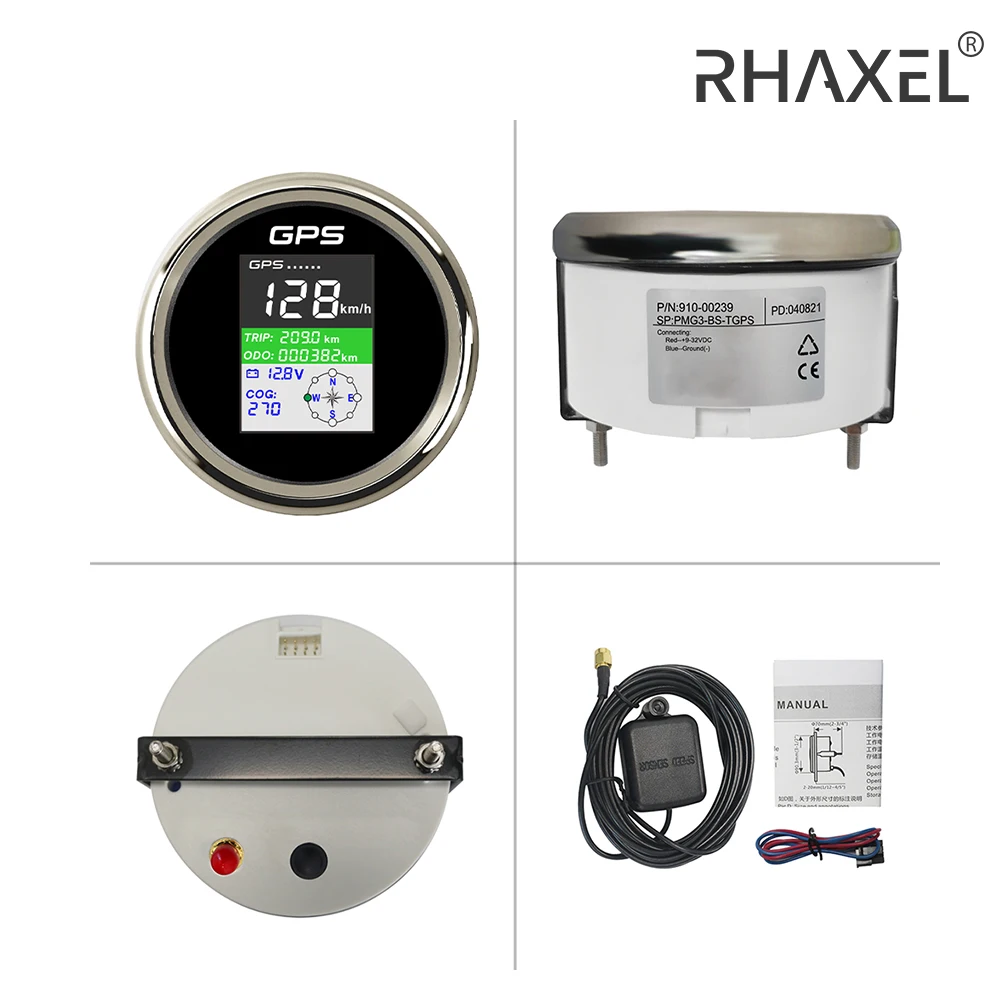 RHAXEL Waterproof Digital GPS Speedometer ODO Adjustable with Antenna 12V 24V 85mm | Speedometers