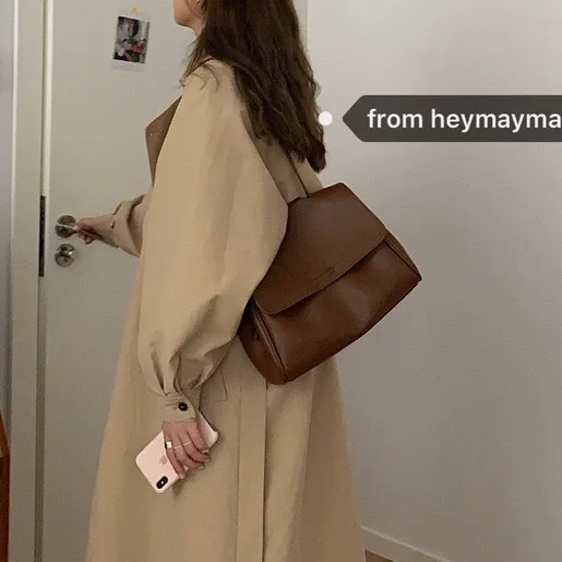 

Rich Dark Brown Korean Ins New 2023 Clamshell Bag Temperament Commuter Pu Bag Female Bag Single Shoulder Crossbody Bag