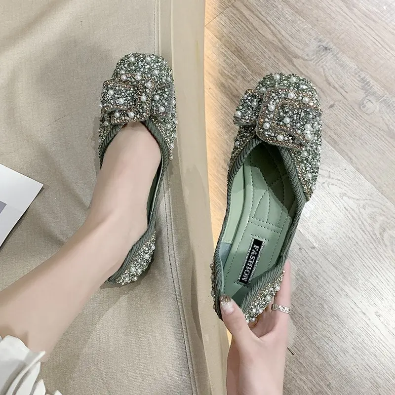 

TOPHQWS 2022 Spring Women Ballet Flats Elegant Party Diamond Designer Flat Shoes Casual Shallow Loafers Female Slip-on Shoes