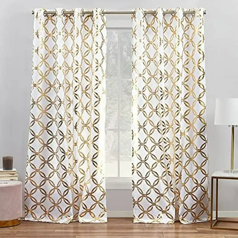 

Modo Metallic Geometric Grommet Top Curtain Panel Pair, 54x84, Winter/Gold