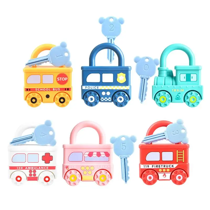 

6pcs Educational Unlock Toys Car Montessori Early Learning Game Fine Motor Skills Toys Sorting And Matching Skills For 1 2 3
