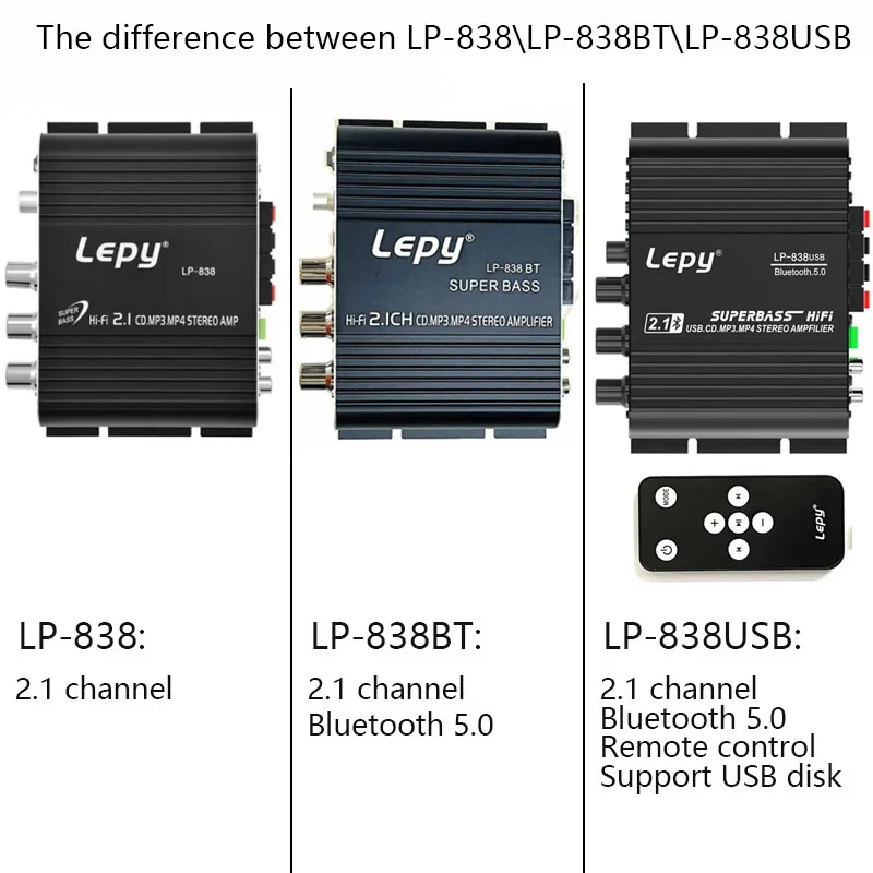 Фото Lepy LP-838\838BT\838USB МИНИ-цифровой Hi-Fi автомобильный усилитель мощности 2,1-канальный цифровой сабвуфер стерео BASS аудиоплеер №4