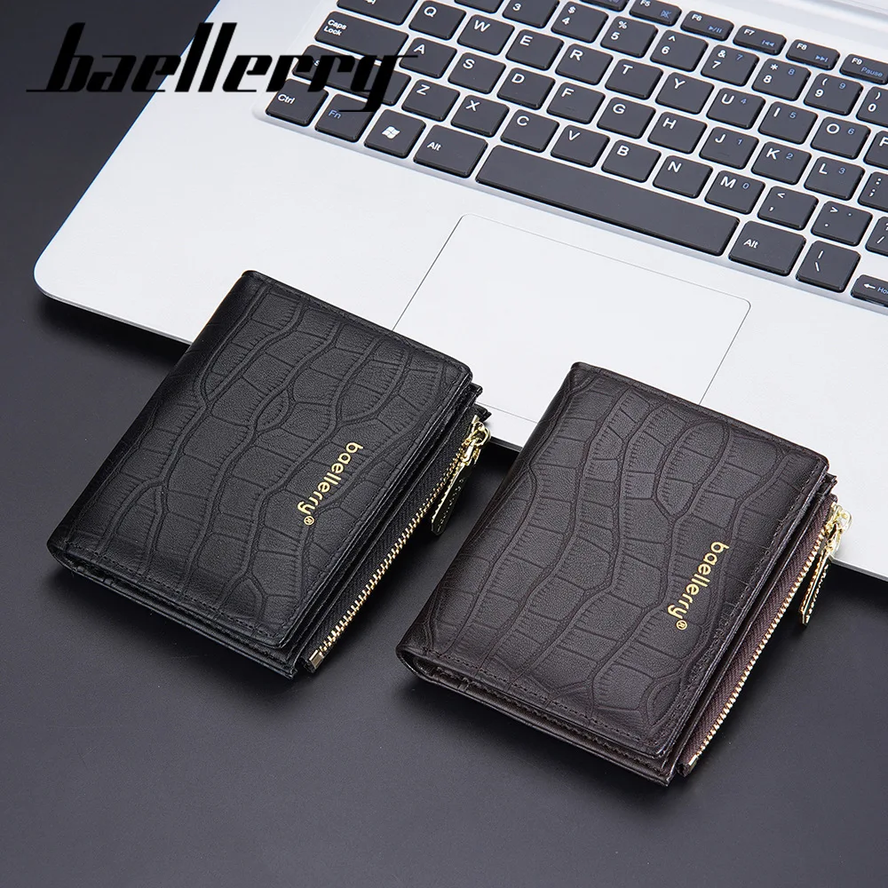 

Baellerry Men Wallet Fashion Solid Pattern Soft PU Leather Card Holder Zipper Design Coin Purse Short Wallets Luxury Mens Purses