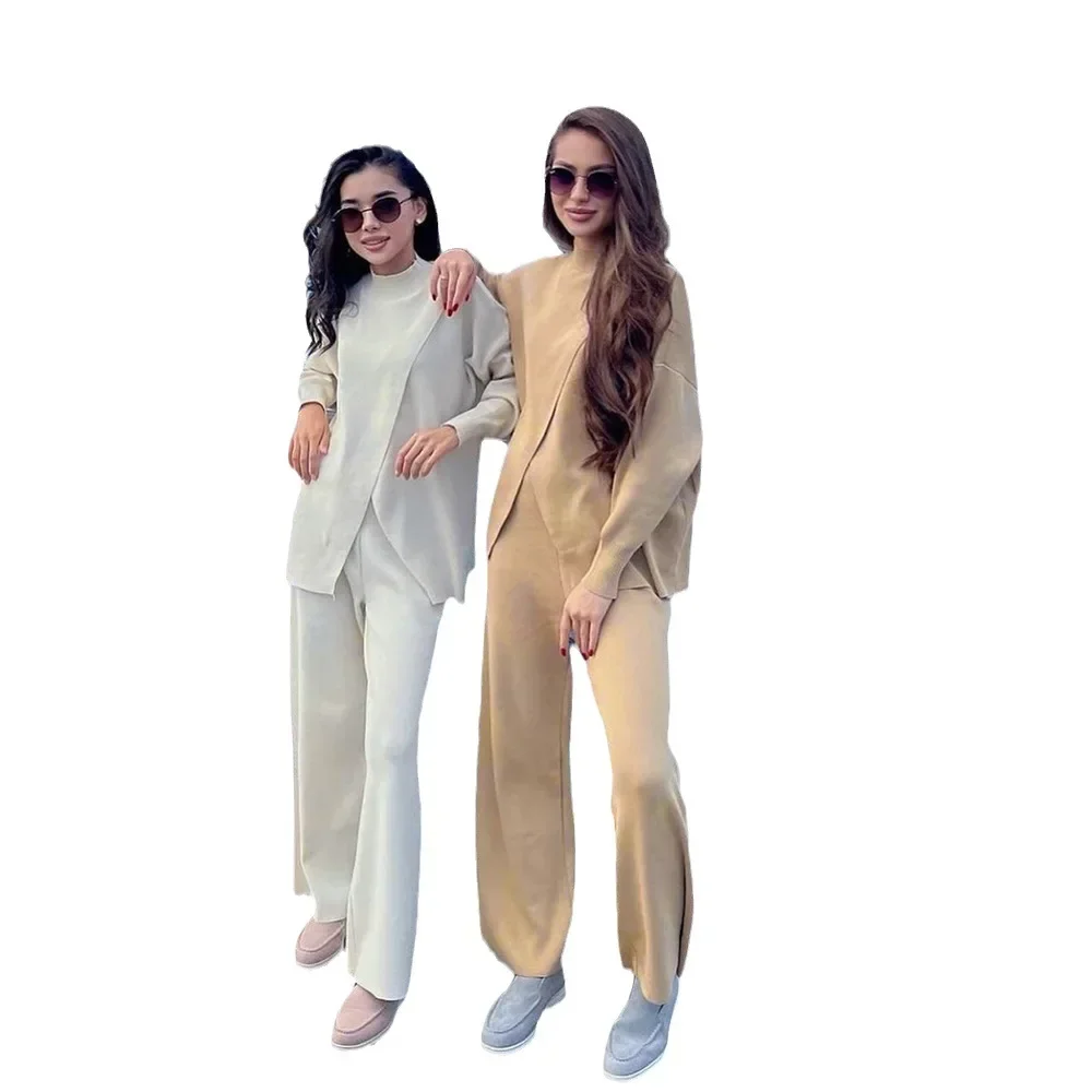 Женские одинаковые комплекты Трикотажные брючные костюмы с длинным рукавом