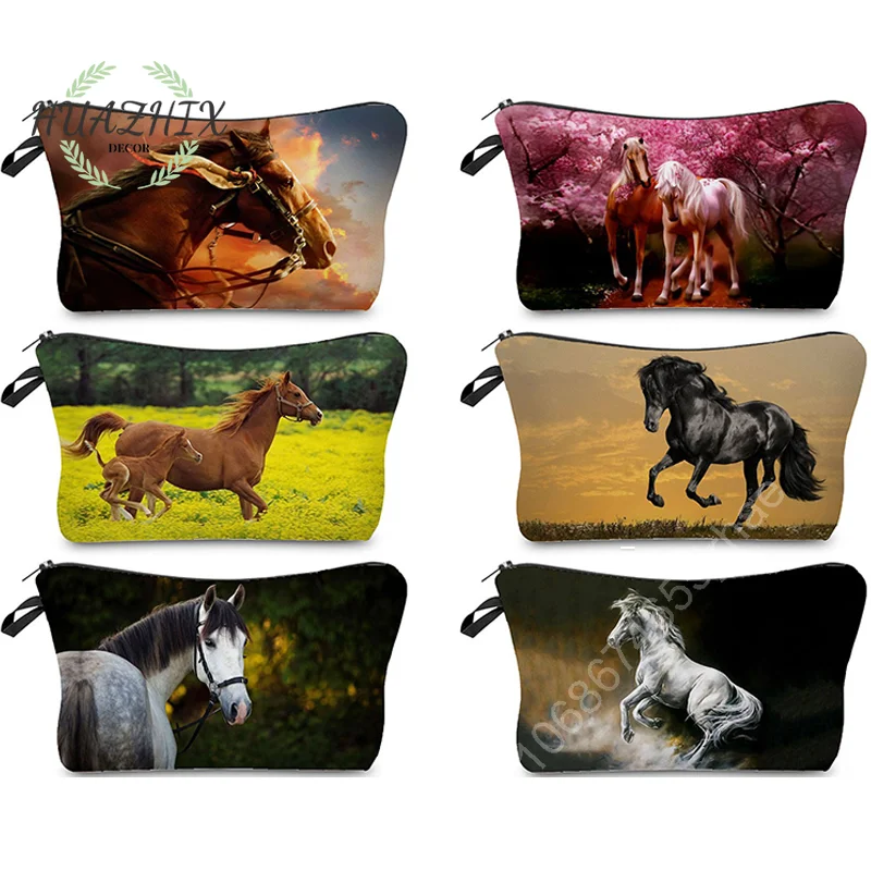 

Horse Print Cosmetic Bag for Makeup Bags Women Animal Casual Girl Mini Travel Eco Reusable Student Organizer Toiletry Organizers