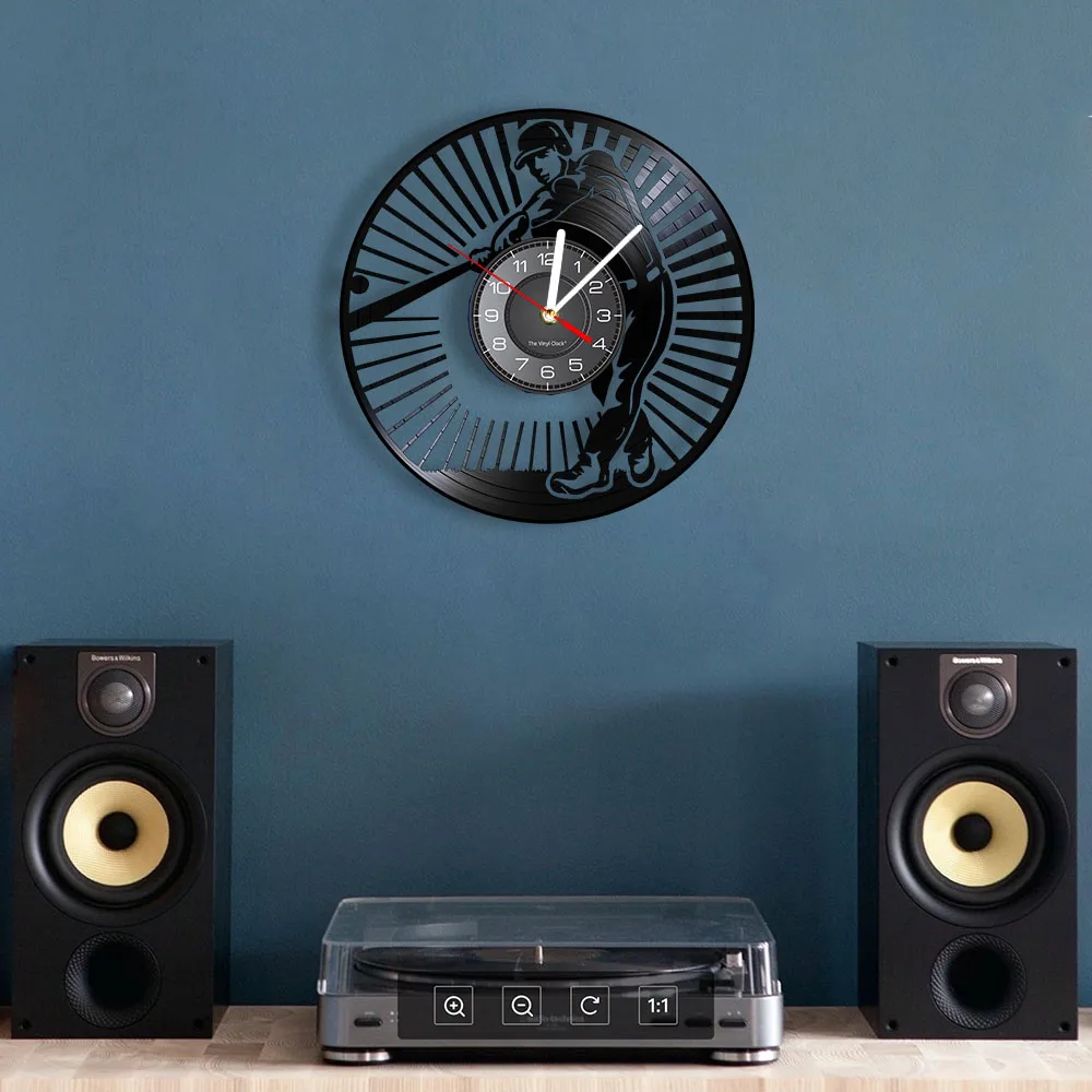 Бейсбольный проигрыватель силуэт настенные художественные часы Софтбол