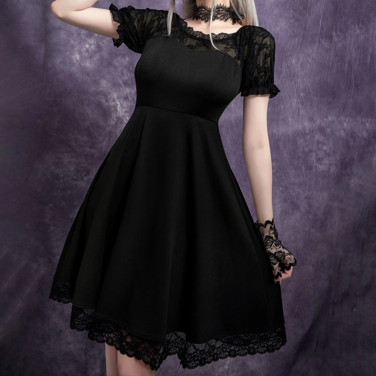 

Vintage Black Even Party Dress Women Casual Short Sleeve Midi Dress 2023 Summer Chic Halloween Costume Party Dresses Vestidos