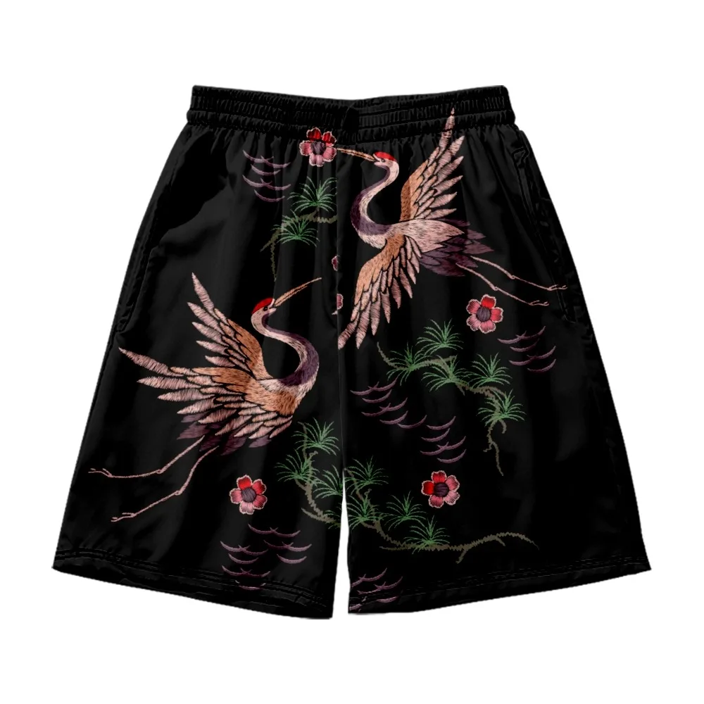 

Мужские свободные шорты с принтом журавлей, пляжные шорты в гавайском стиле для пар, домашние пижамные шорты, 2022