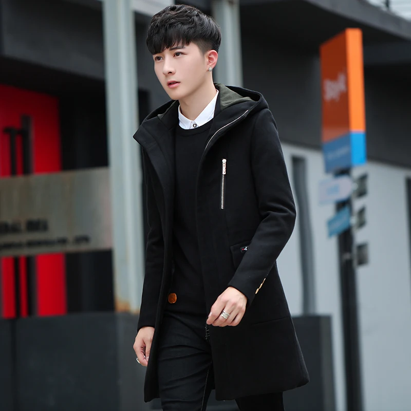 

Winter men's windbreaker new mid-length spring and autumn students slim handsome plus fleece thickened coat male Korean version