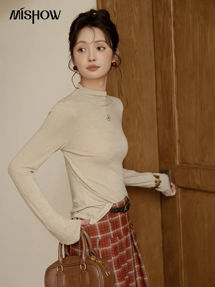 Разноцветный вязаный свитер MISHOW с коротким высоким воротником