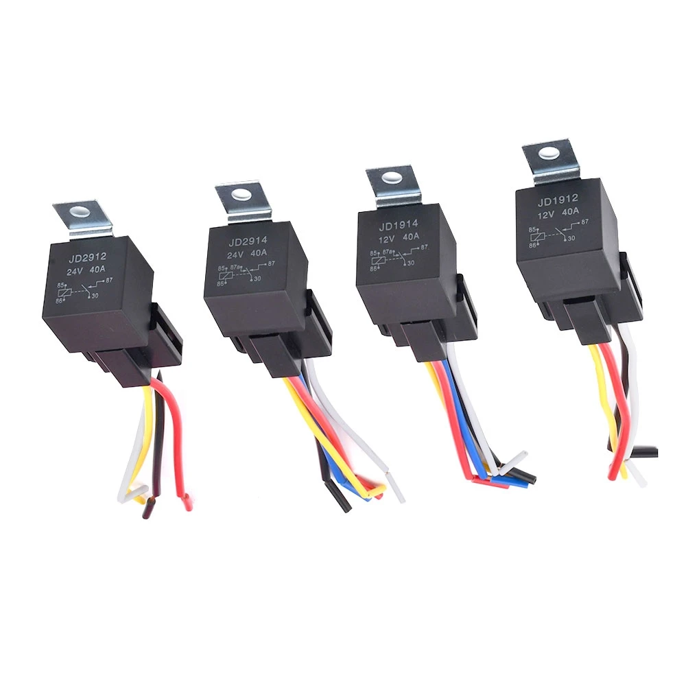 

JD1912 JD1914 JD2912 JD2914 40A Iron Back Relay 12V24V Cord Socket 4 Plug 5 Plug Automobile Relay Waterproof Auto Car Relay