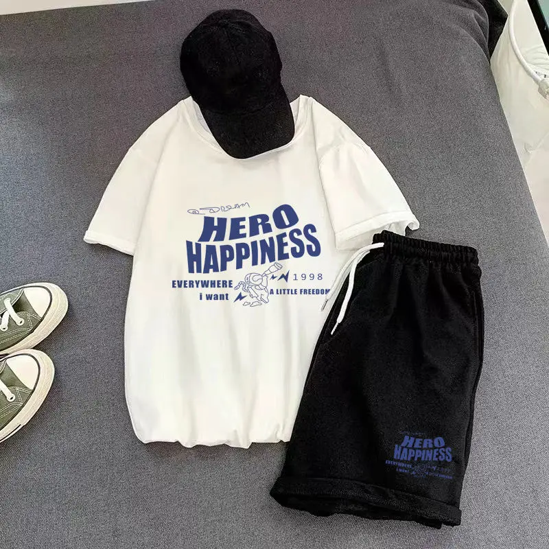 2023 Men's Shorts Sets 100% Cotton Printed Streetwear Harajuku Fashion Sportswears Female Clothing  Free Shiping