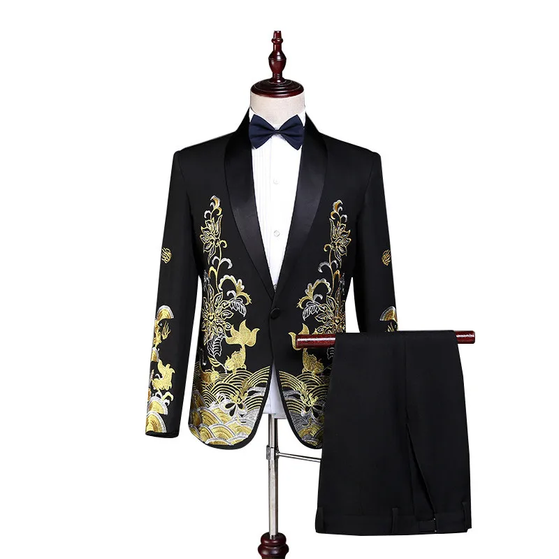 

Новый европейский размер (Блейзер + брюки) мужской костюм элегантное Трендовое платье с вышивкой ведущее платье костюм для лучших мужчин костюм для выступлений комплект из 2 предметов