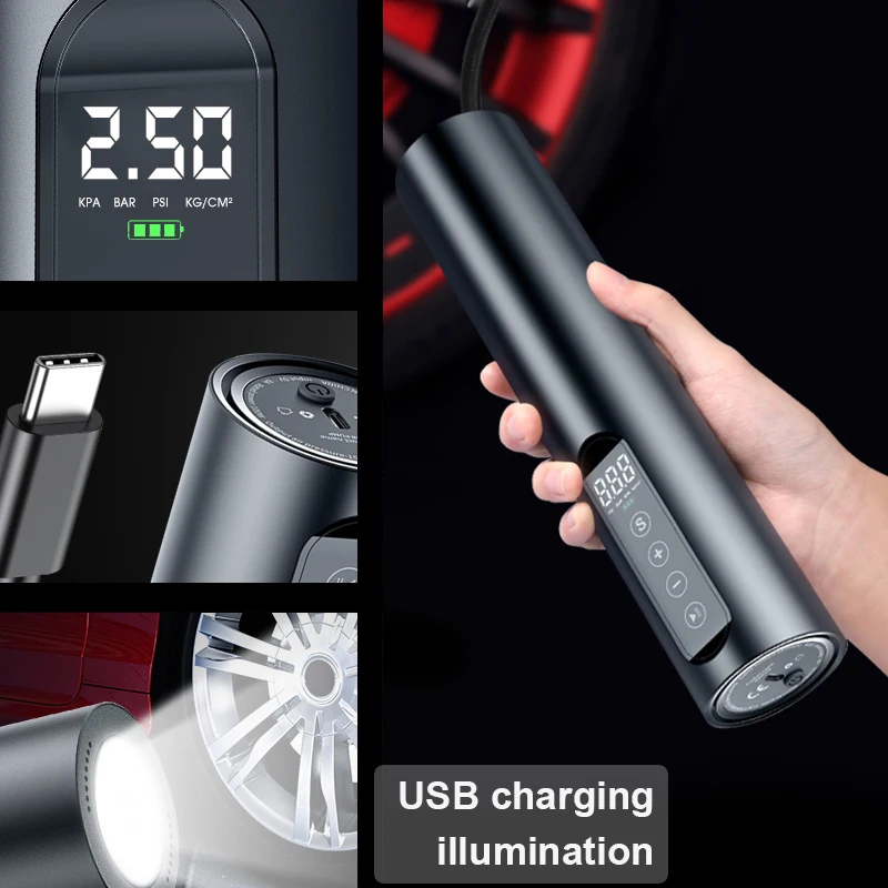 

150PSI Car Cordless Smart Handheld Air Pump 12V LED Lighting Motorcycle Bicycle Tire Inflation Air Compressor