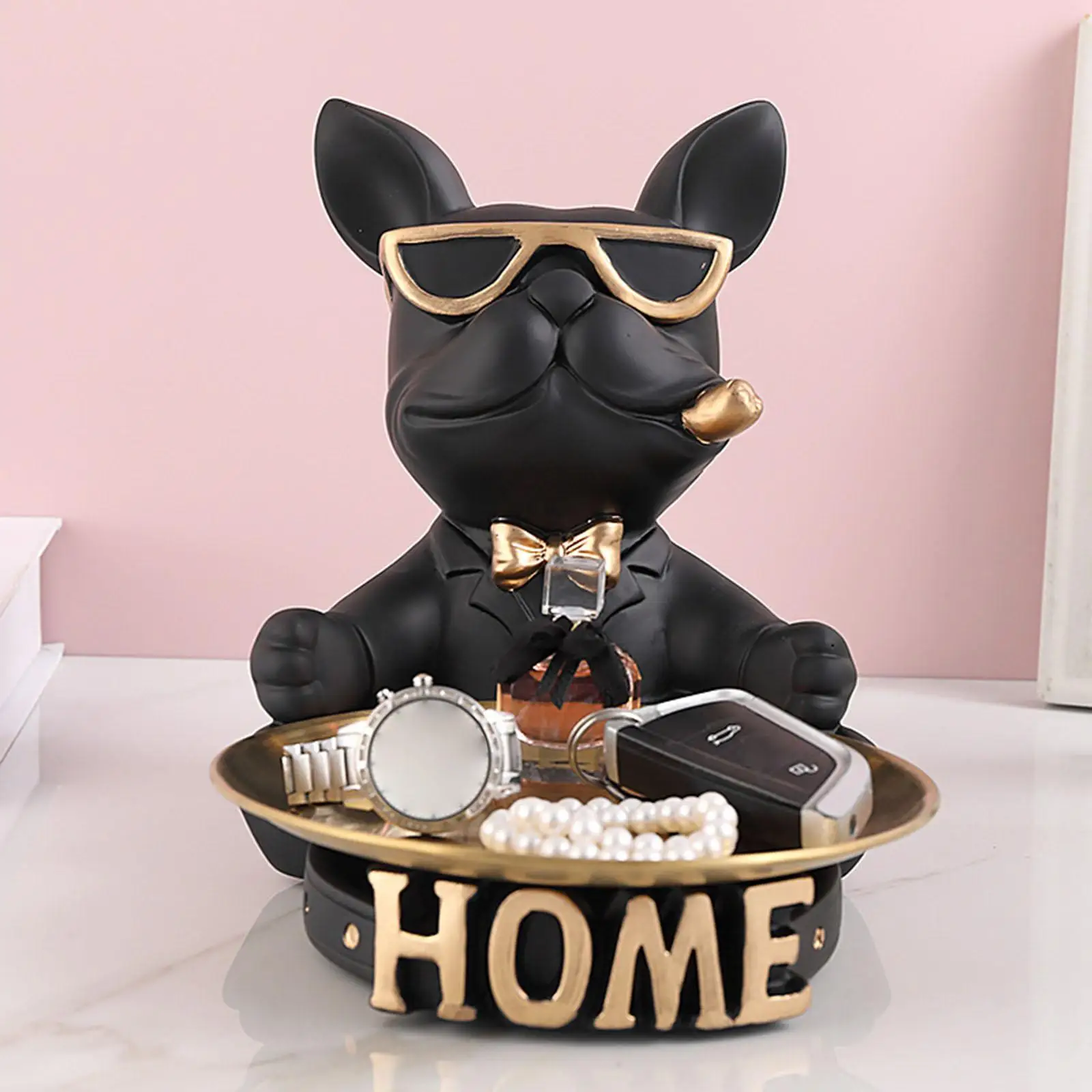 

Resin Dog Holding Storage Statue Tray Ornamental Easily Clean ,17x24x18.8cm