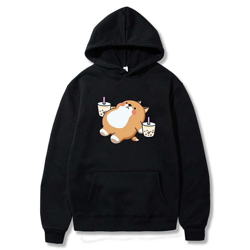 

Hoodies Print Bubble Tea Kawaii Dog Milk Tea Oversize Pullover Woman Man Ulzzang Fashion Casual Hooded Clothes Female Streetwear