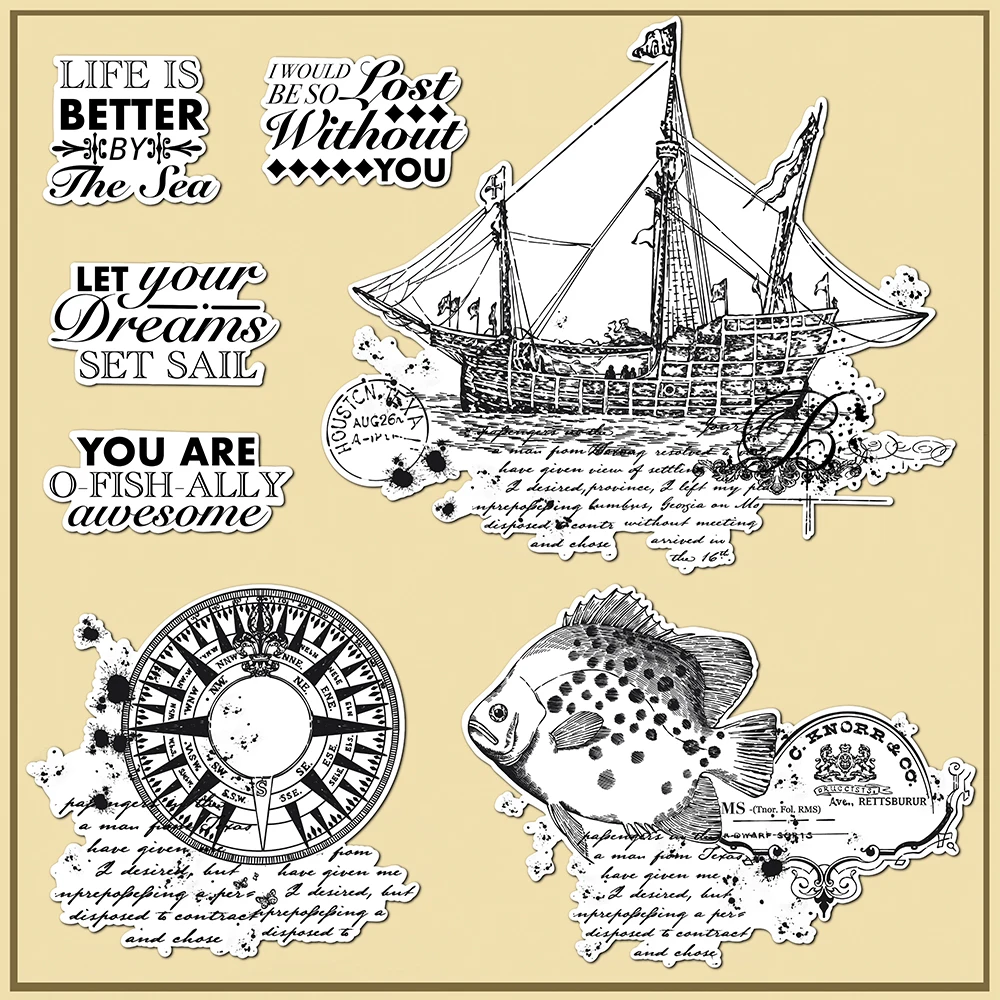 

MangoCraft Sea Sail Boat And Fish Clear Stamps Stencil For Decor DIY Scrapbooking Supplies Silicone Stamps Paper Cards Albums