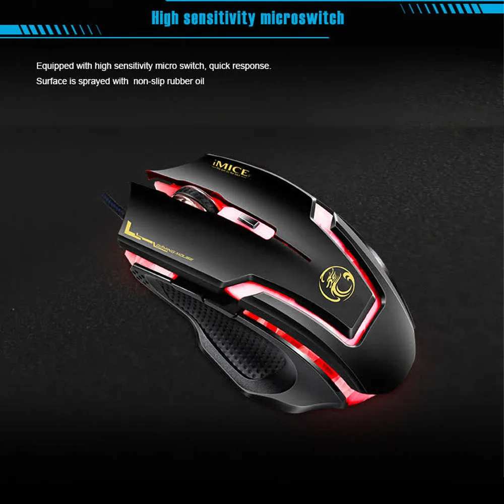Фото Игровая мышь IMICE, проводная USB-мышь с RGB-подсветкой, эргономичная игровая мышь, Plug and Play, для ПК, ноутбуков, Windows, Mac OS №4