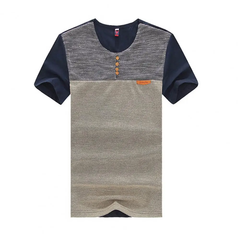 

Summer Men Top Patchwork Contrast Color O Neck Leisure Summer Shirt for Daily Wear Clothing Men's T Shirt Casual 3XL