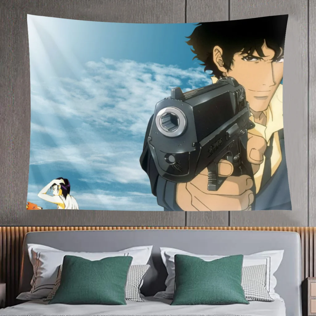 Holding A Pistol Bedroom Tapestry Cowboy Bebop Spike Anime Background Hanging Blanket Room Arts Decor Ornaments Gobelin |
